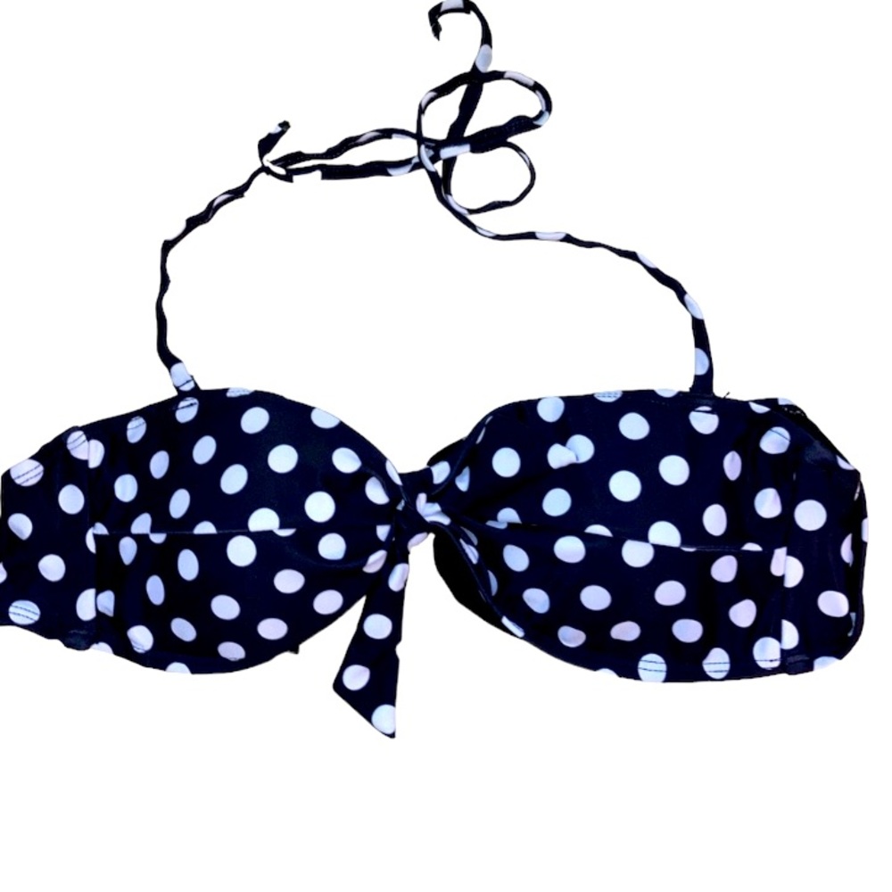 Women’s Black And White Polka Dot Bikini Top. Tie Detail. Tie Halter. Size 4.